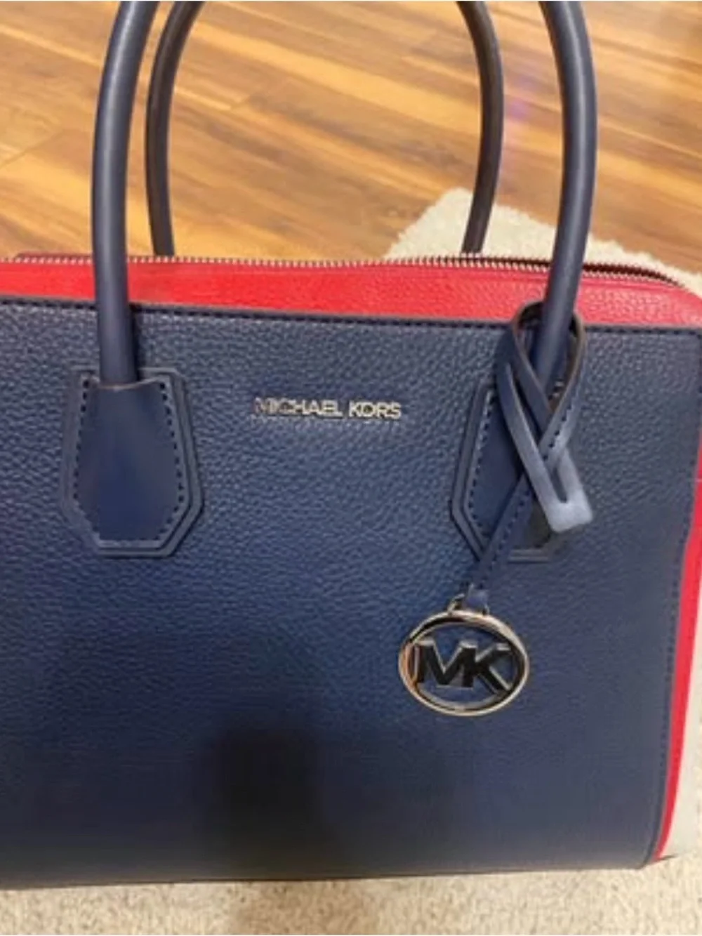 Michael Kors Navy and Red Leather Satchel